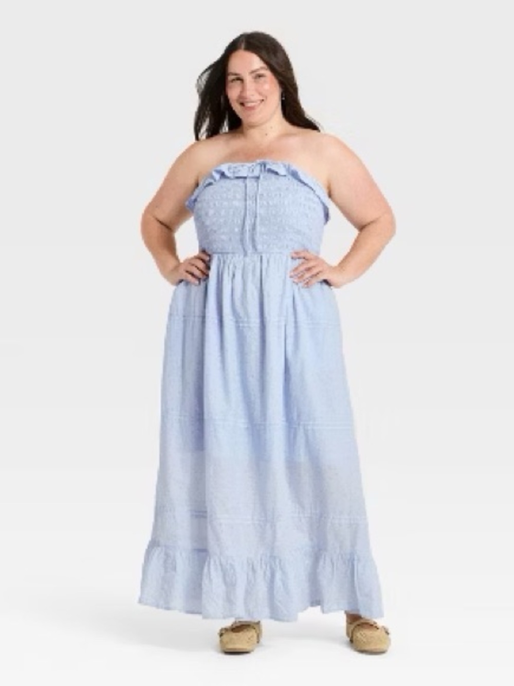 Universal Thread Light Blue Strapless Smocked Maxi Dress